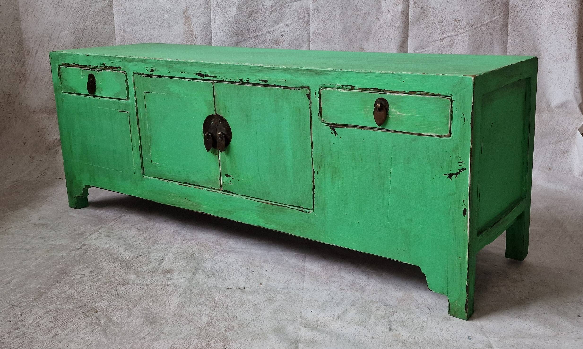Small low buffet / TV cabinet in green patina