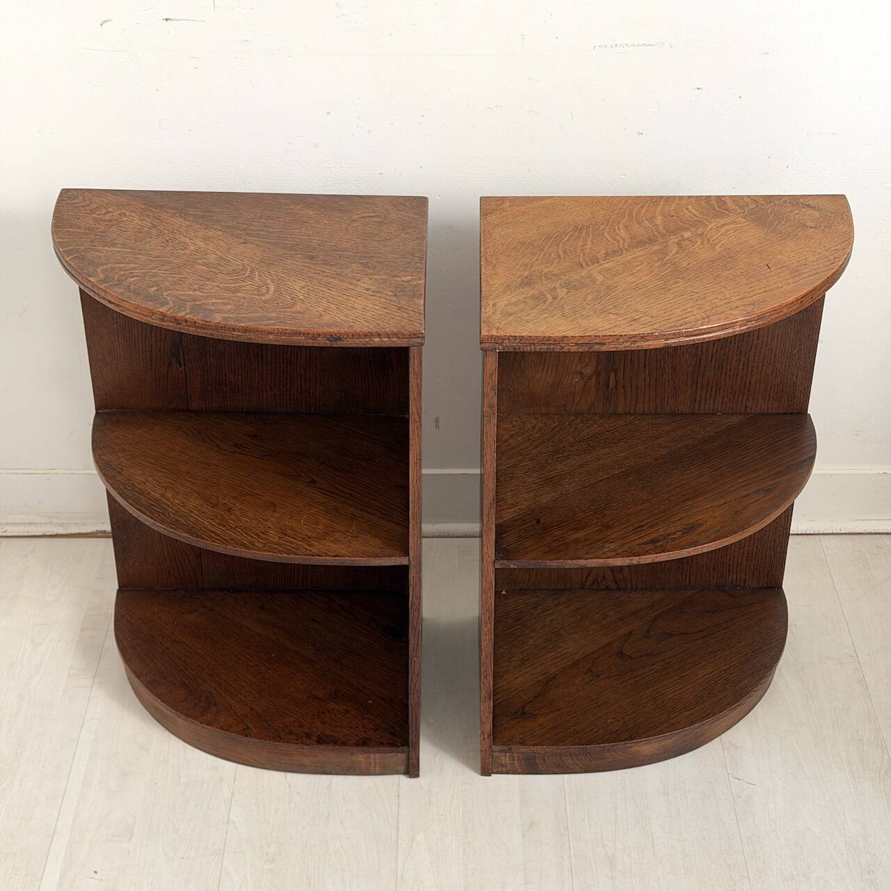 Pair of vintage 1950s corner side tables.
