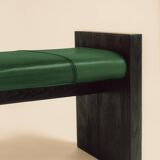 Maërl bench, sepia model, ebonized chestnut and green leather