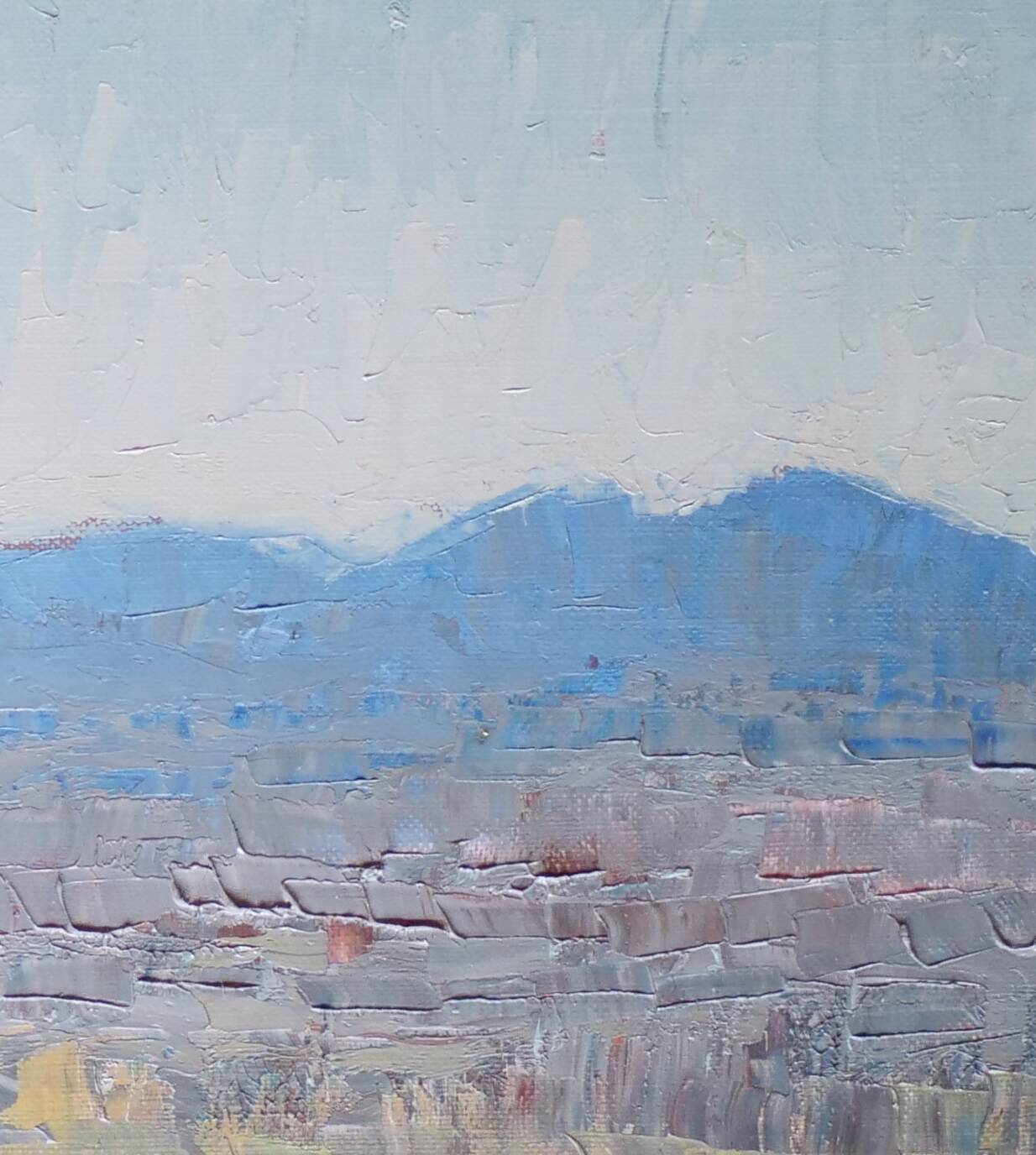 Blue and yellow hills, oil on canvas signed