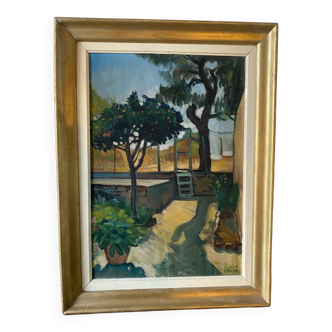 Orange garden landscape signed