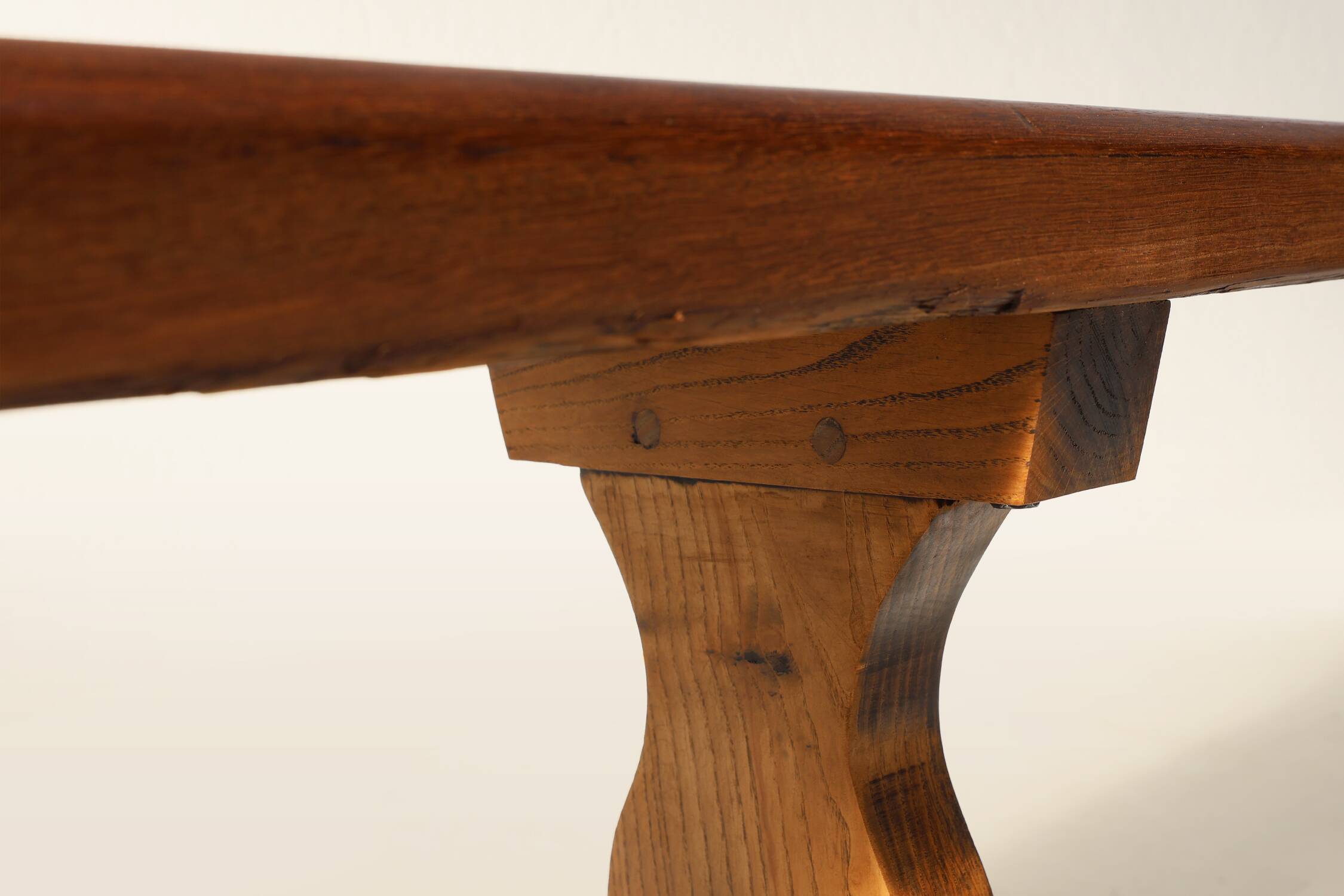 French Extra long solid elm wooden monastery bench, ca. 1850