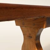 Banc de monastère extra-long en bois d'orme massif, vers 1850