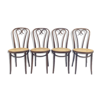 Set of 4 Mid Century Zpm Radomsko Bentwood and Cane dining chairs, 1960s