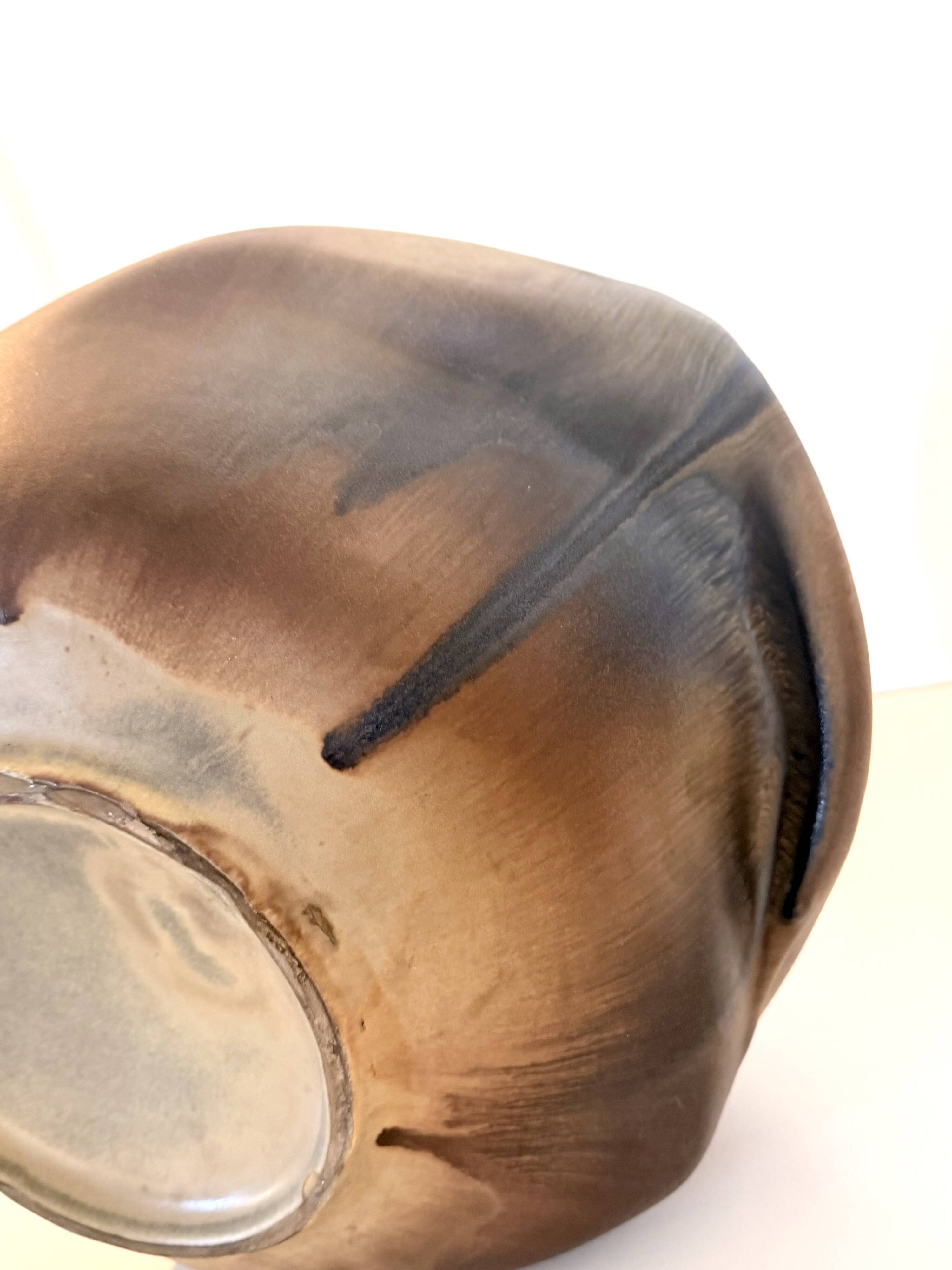 Brown Lacquered Ceramic Tulip Vase / Centerpiece by Giacomo Onestini