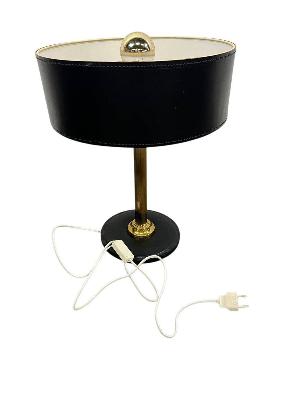 Lampe de table vintage noire avec pied en cuir