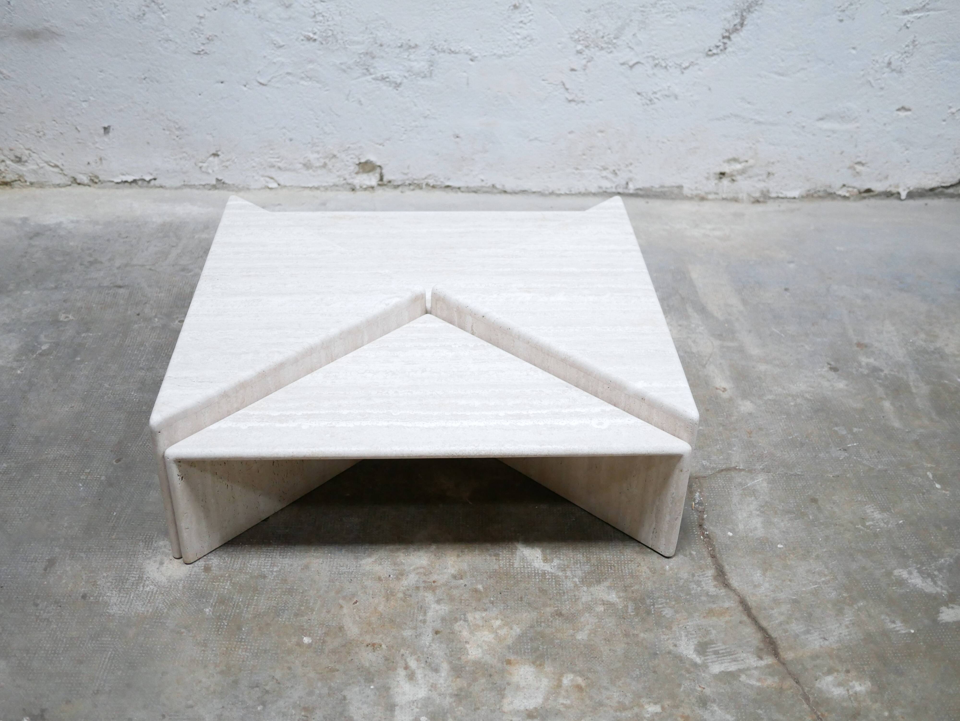 Vintage travertine coffee table published by Roche Bobois