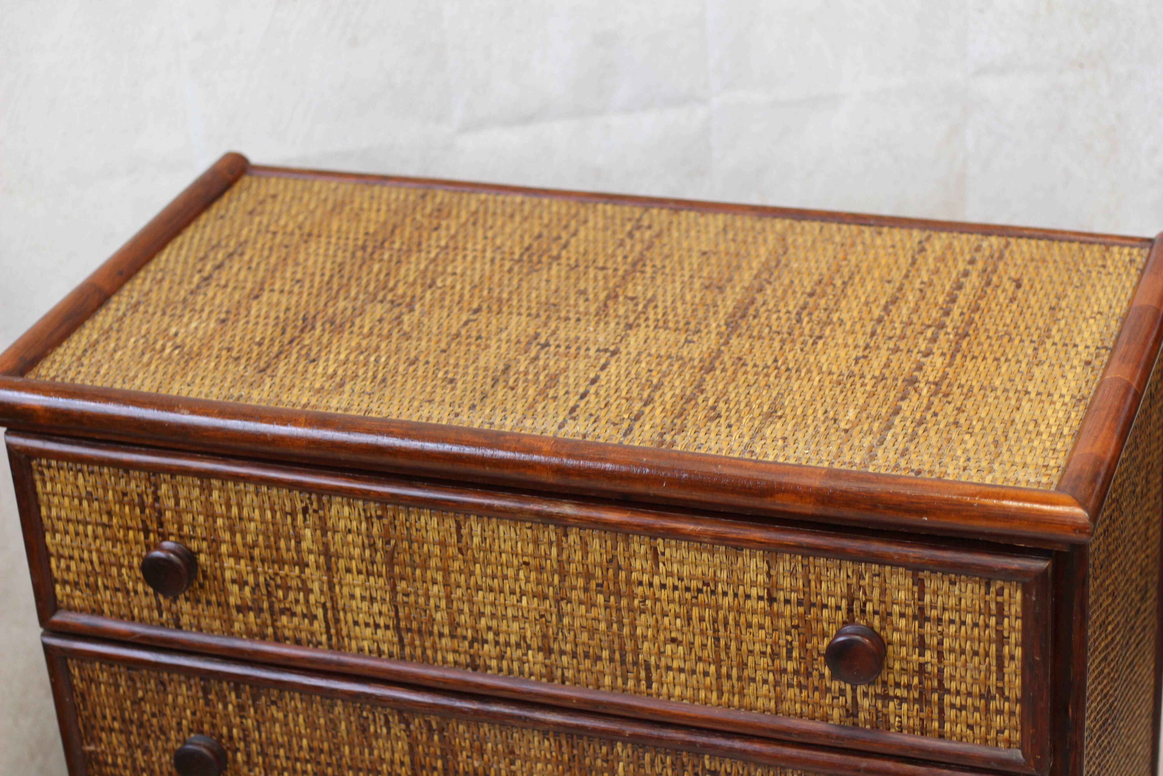 Vintage rattan and bamboo chest of drawers