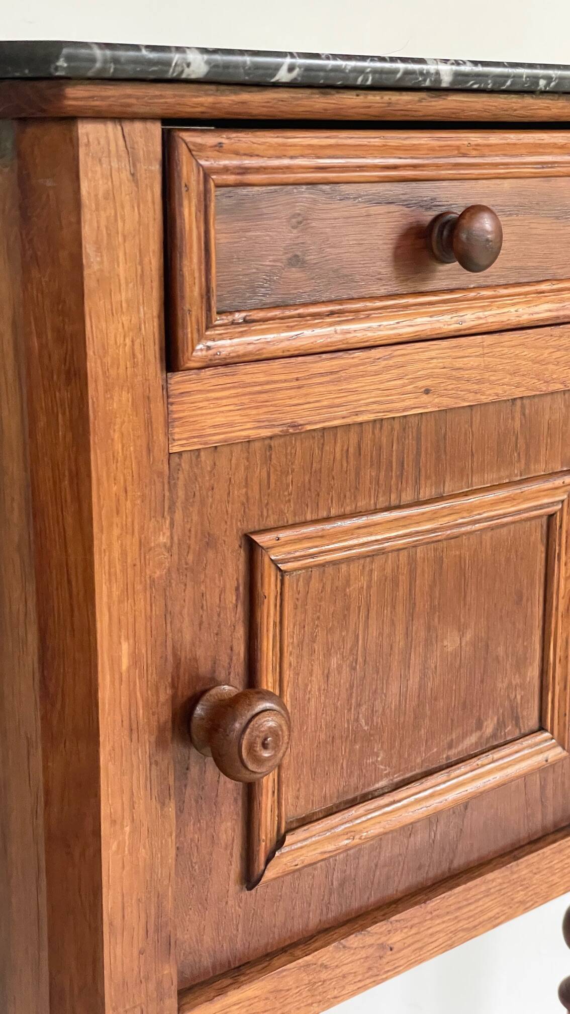 Antique bedside table in wood and marble