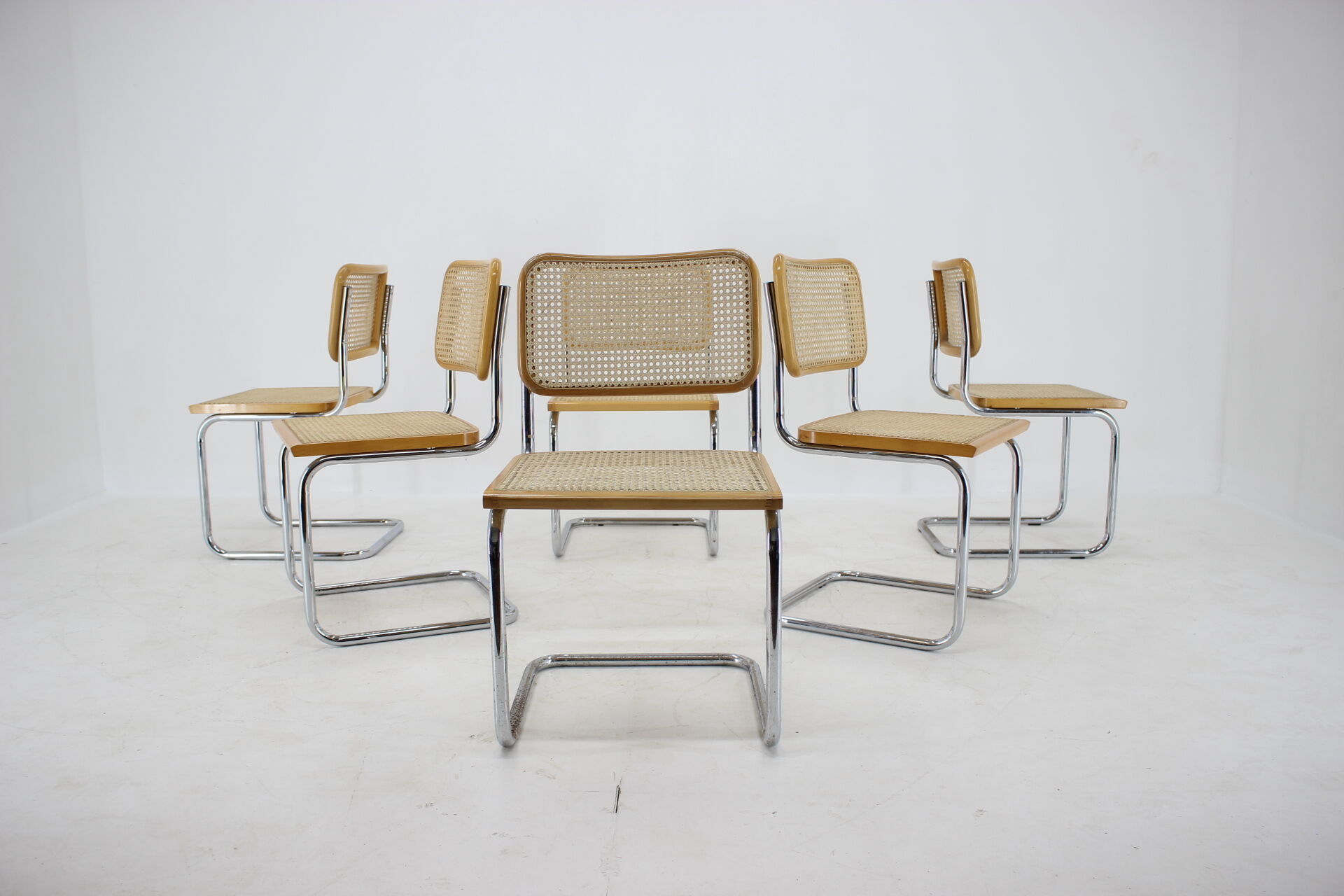 Set of six chrome plated and wood italian dining chairs by Breuer, 1970s