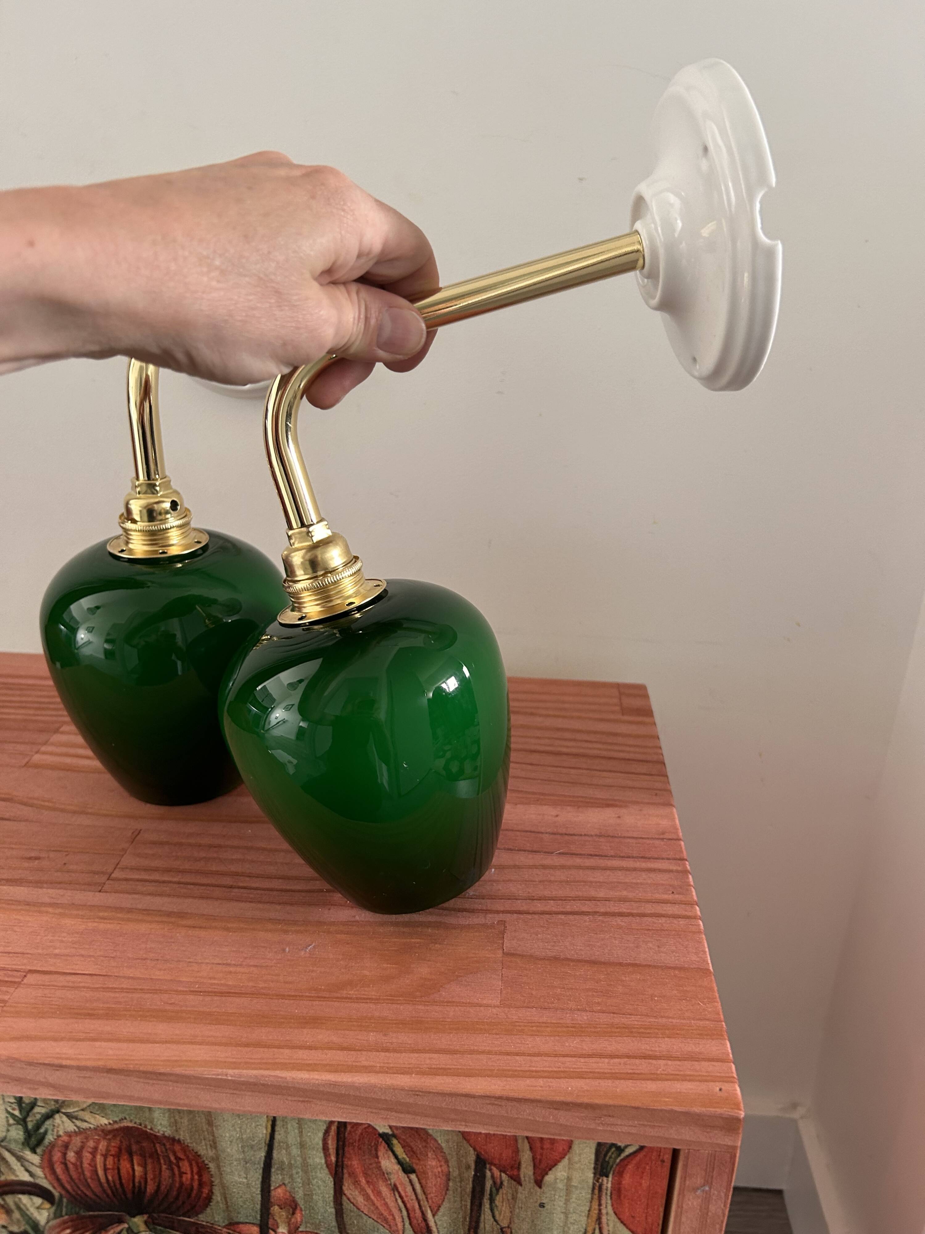Pair of green opaline wall lights