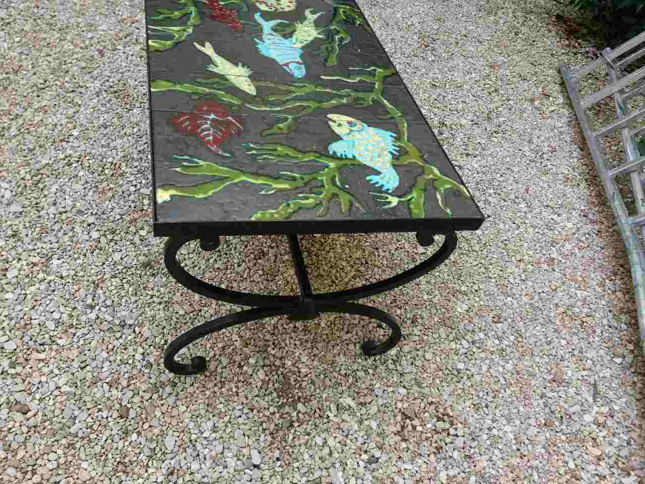 Coffee table wrought iron and lava stone of the years 50