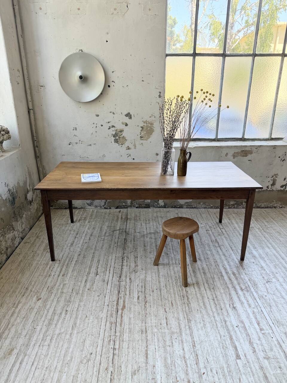 Table de ferme chêne pieds fuseaux 1950