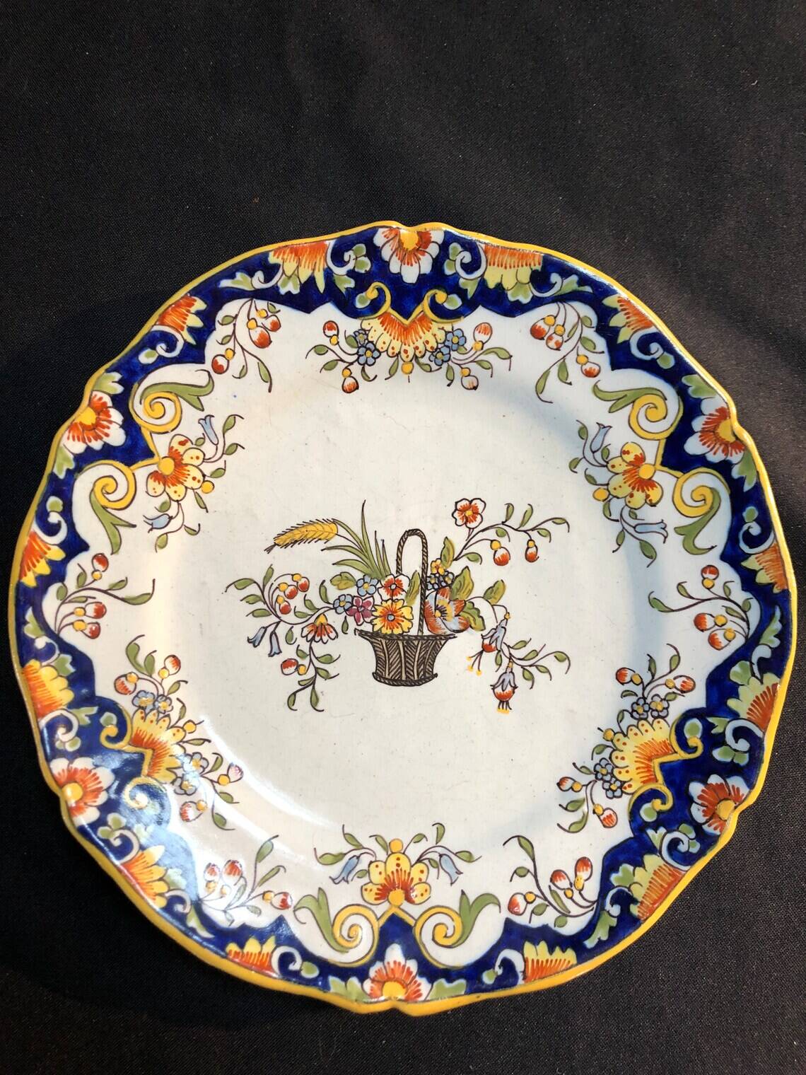 Decorative earthenware plate from Rouen 20th century