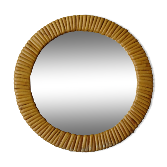 Miroir rond en rotin et osier vintage