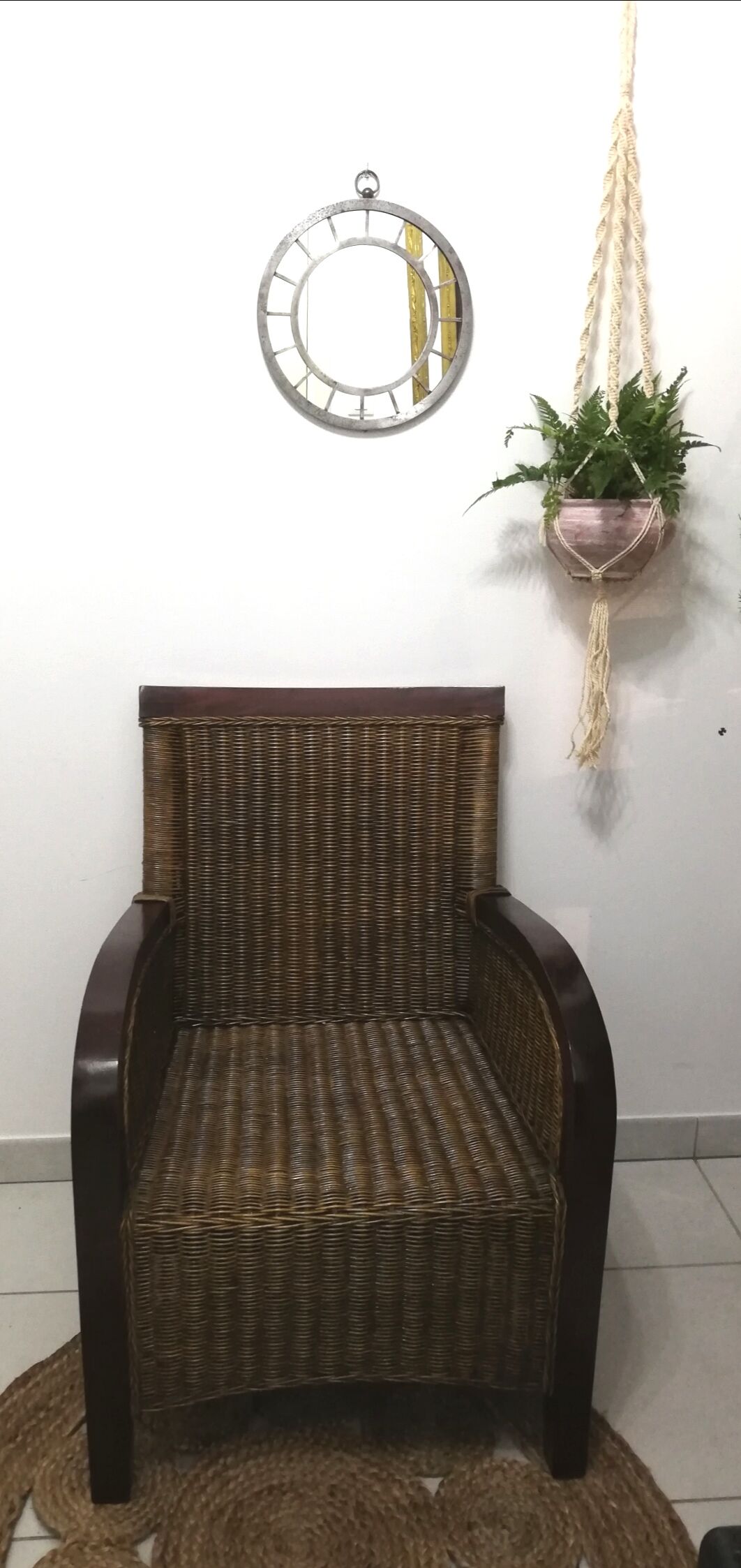 Fauteuil club acajou et rotin