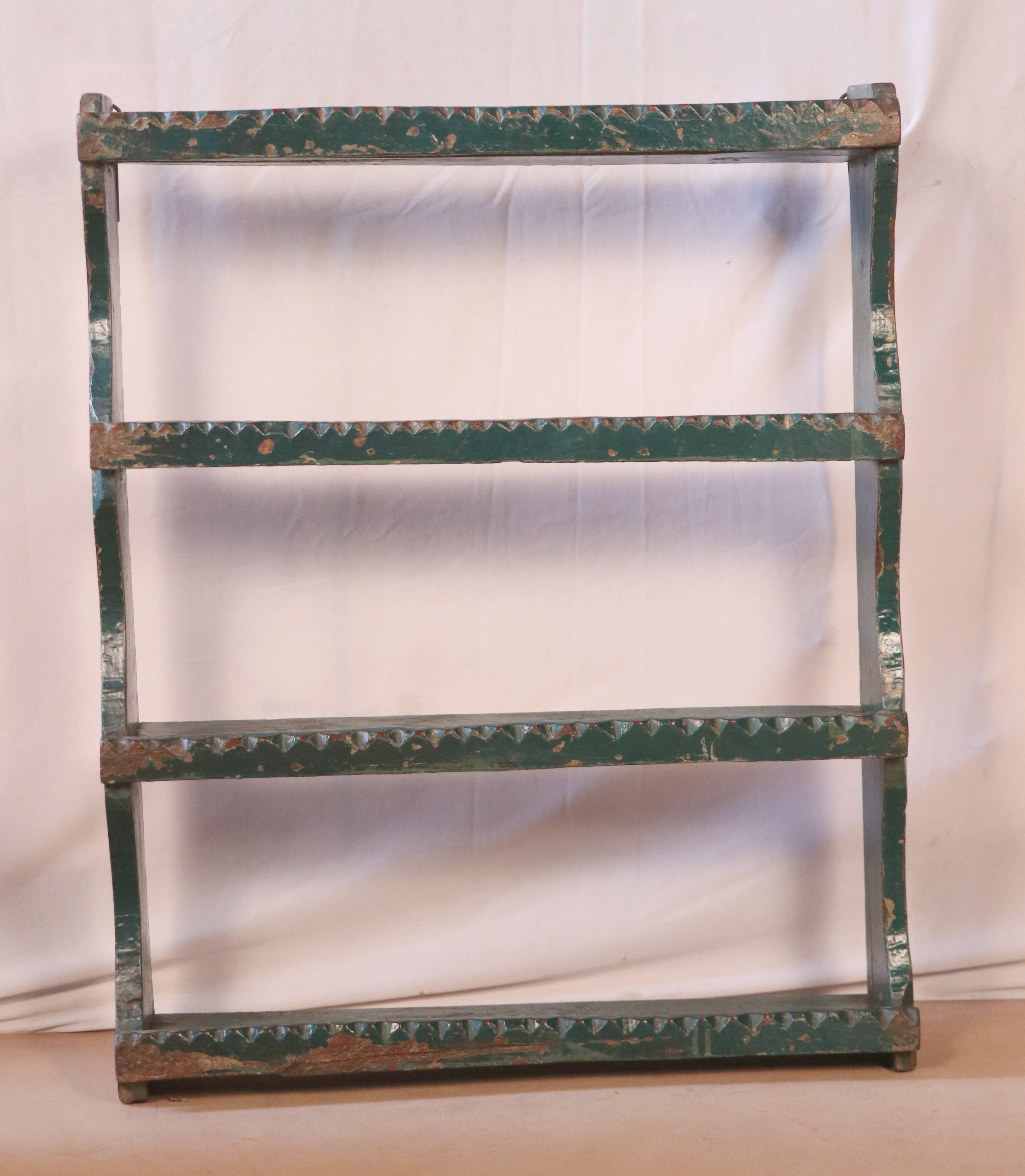 Old burmese teak wall shelf original blue patina