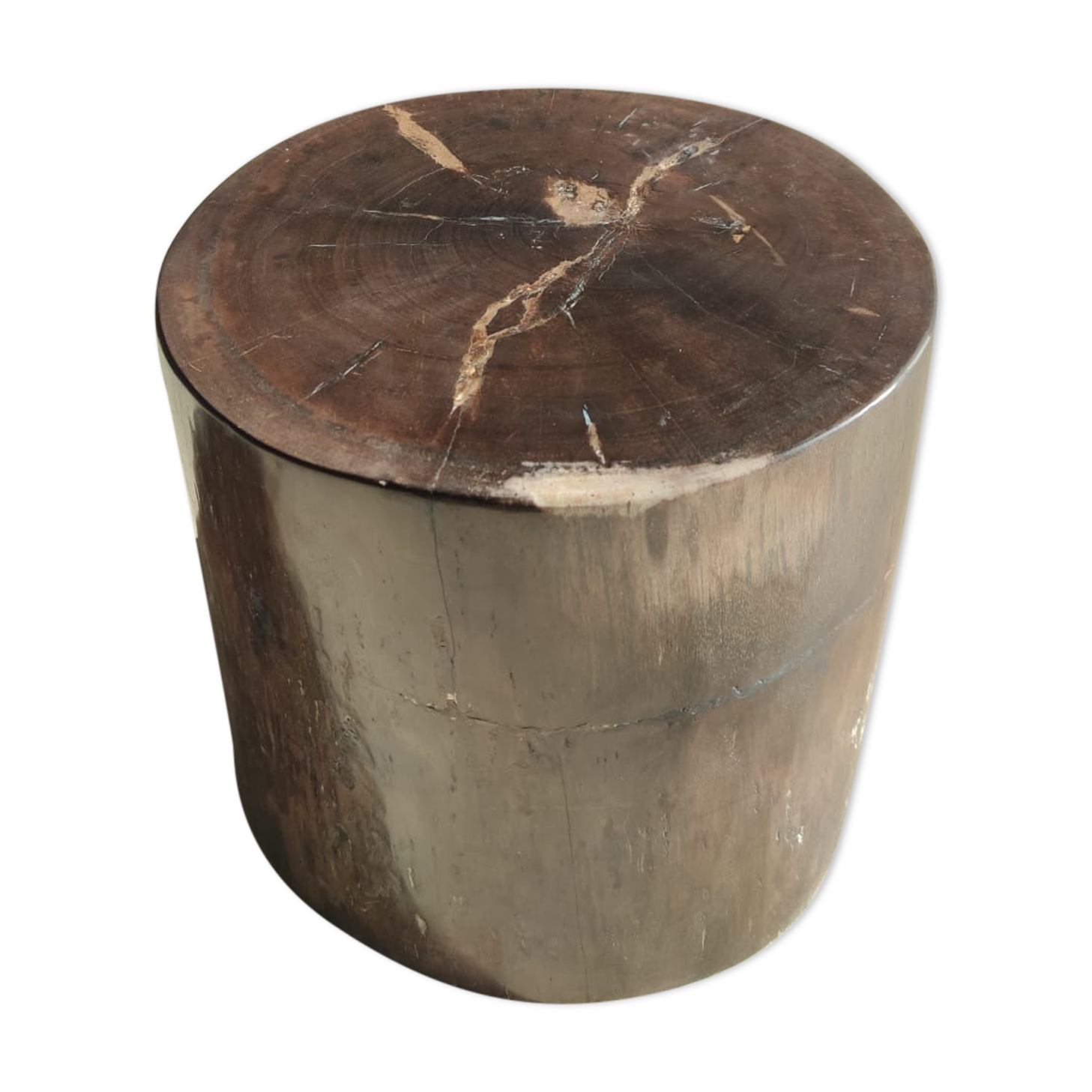 Table d'appoint en bois pétrifié couleur marron glacé - H:34cm D:35cm