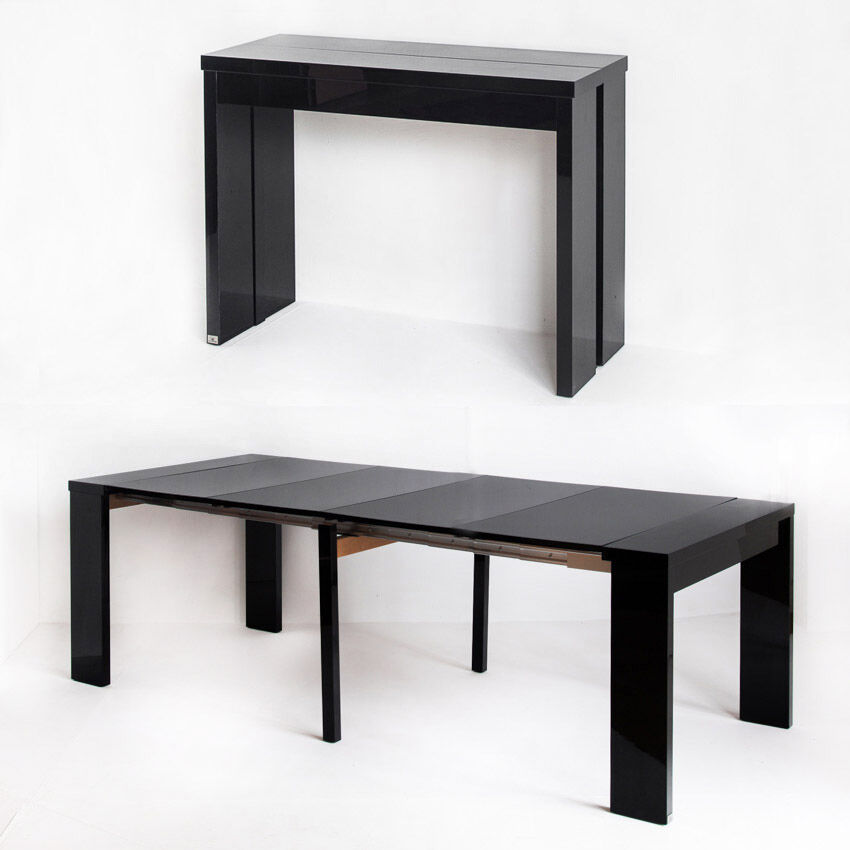 Vintage extendable table / console in lacquered wood by Paul Michel, France 1990