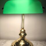 Lámpara vintage de banquero de cristal verde opalino