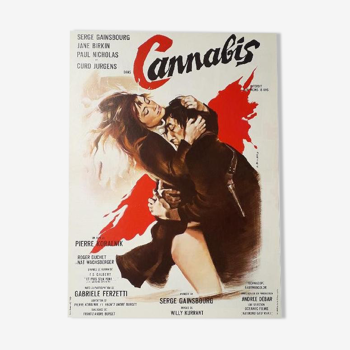 Affichette cinéma originale "Cannabis" Serge Gainsbourg, Jane Birkin 30x40cm 1970