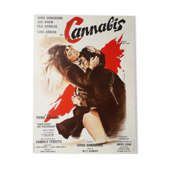 Affichette cinéma originale "Cannabis" Serge Gainsbourg, Jane Birkin 30x40cm 1970