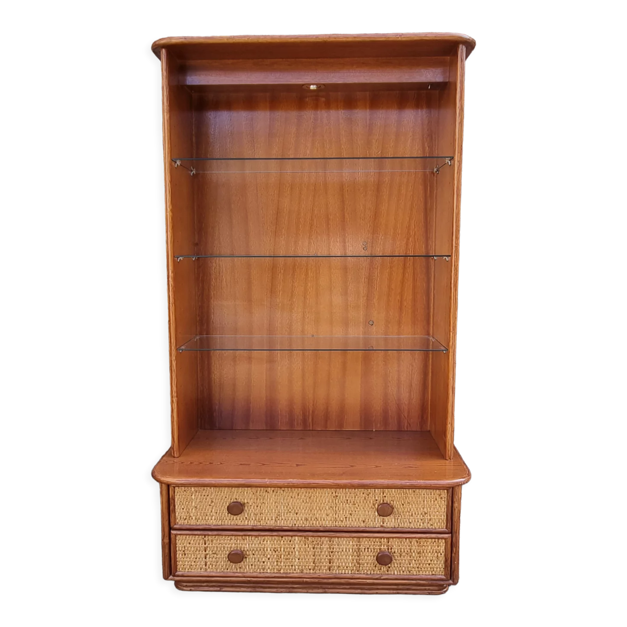 Maugrion bamboo and rattan bookcase with shelves, 1980s