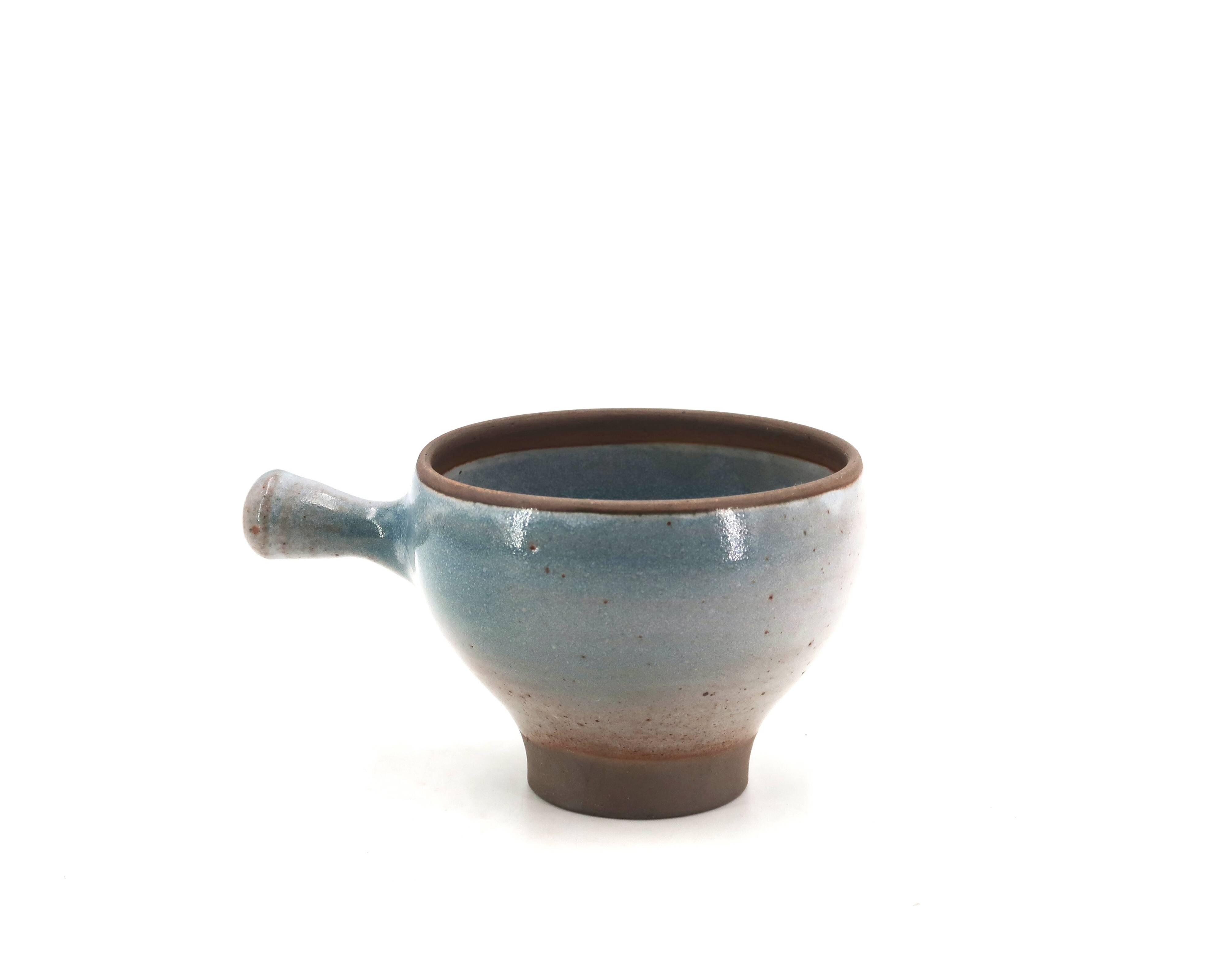 Large sky blue stoneware ceramic mug with handle by Roger Jacques, 1960s