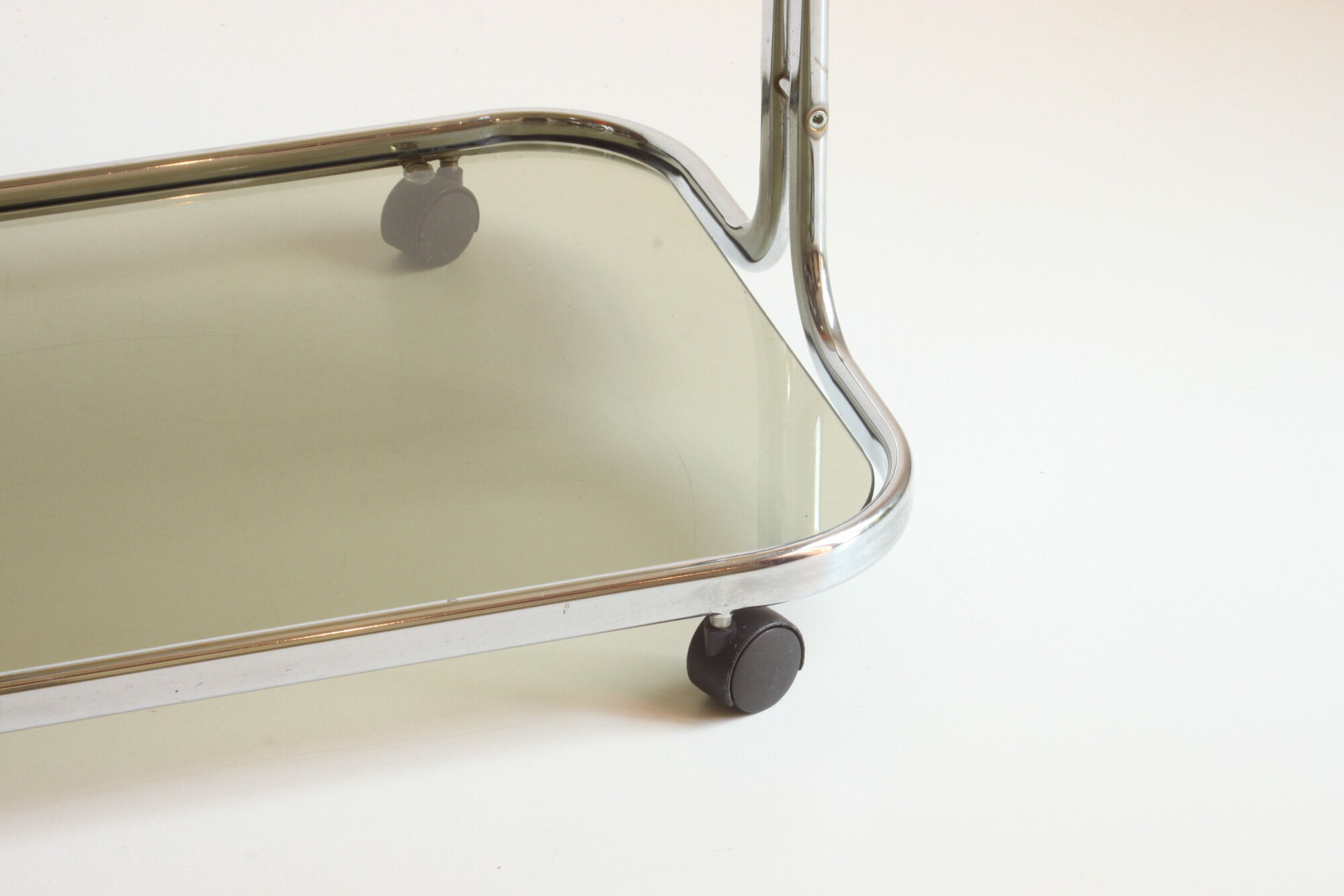 Chrome and smoked glass vintage bar cart trolley, 1970s.