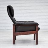 Chaise longue réglable, cuir marron années 1970, design suédois par göte möbler