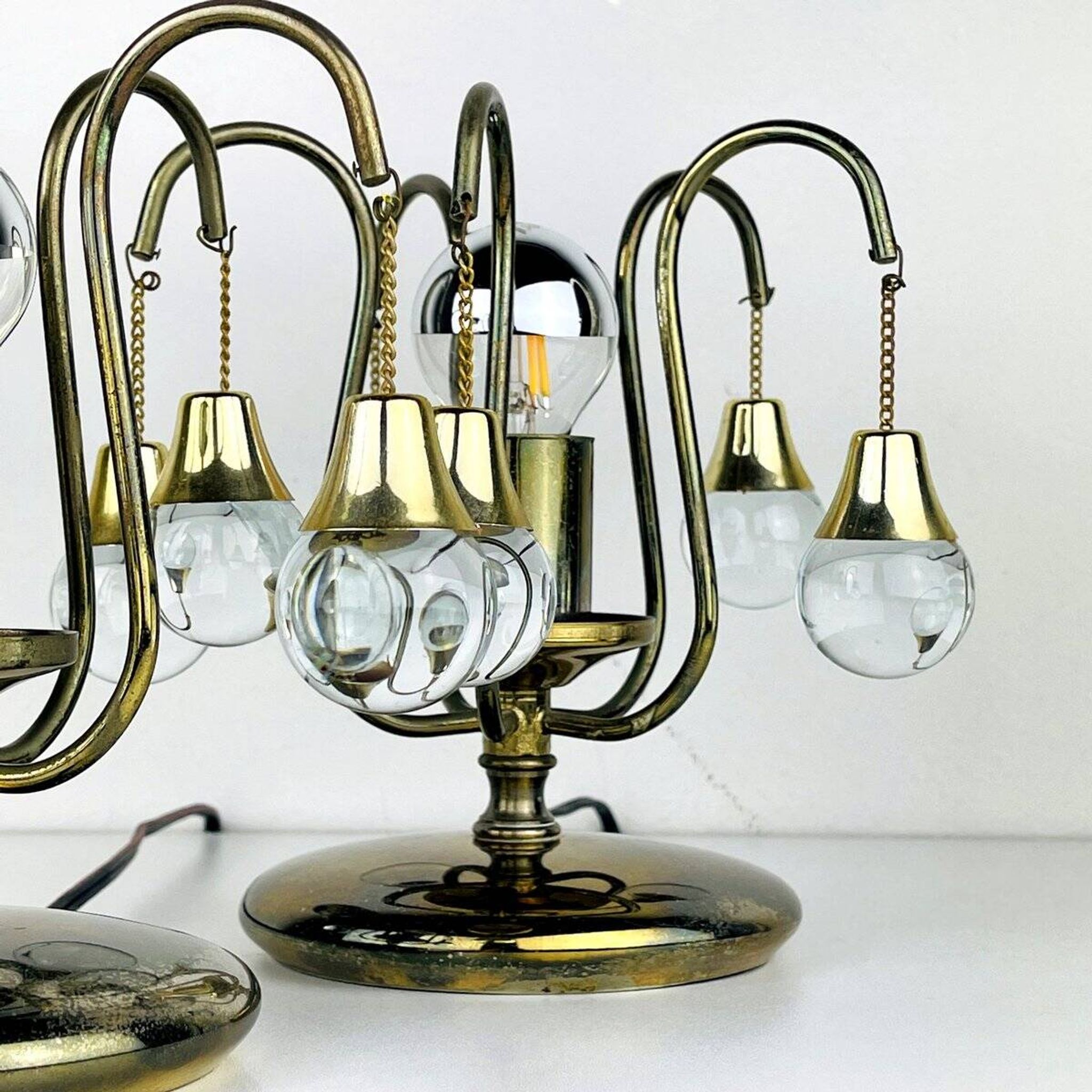 Vintage glass ball table lamps, Italy, 1960s, set of 2
