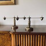 Brutalist brass pair of candle holders, France 1970