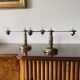 Brutalist brass pair of candle holders, France 1970