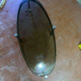 Table basse ovale en verre et sur support chromé année 70