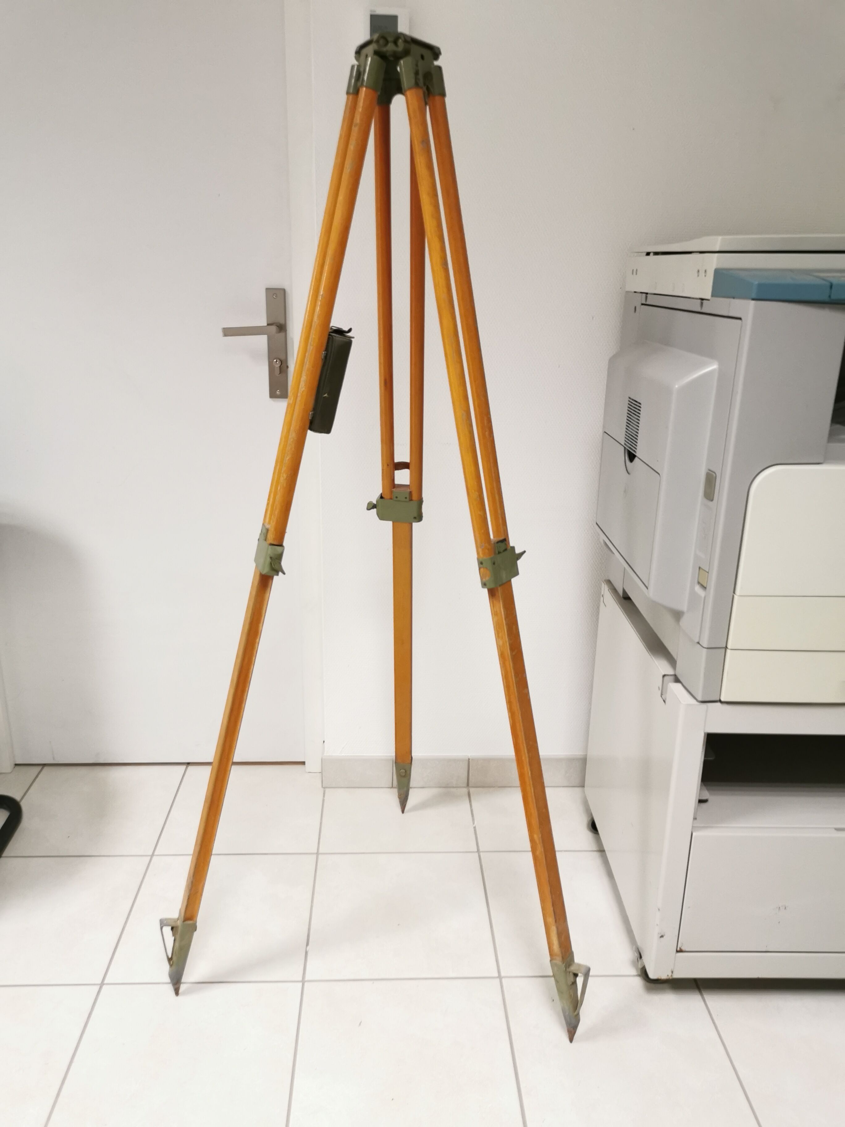 Vintage wood tripod, industrial lamp stand