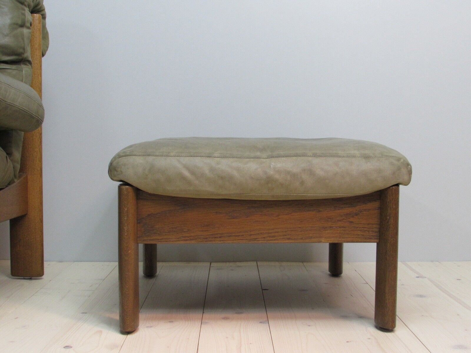 Armchair and footstool - green leather - 1960s