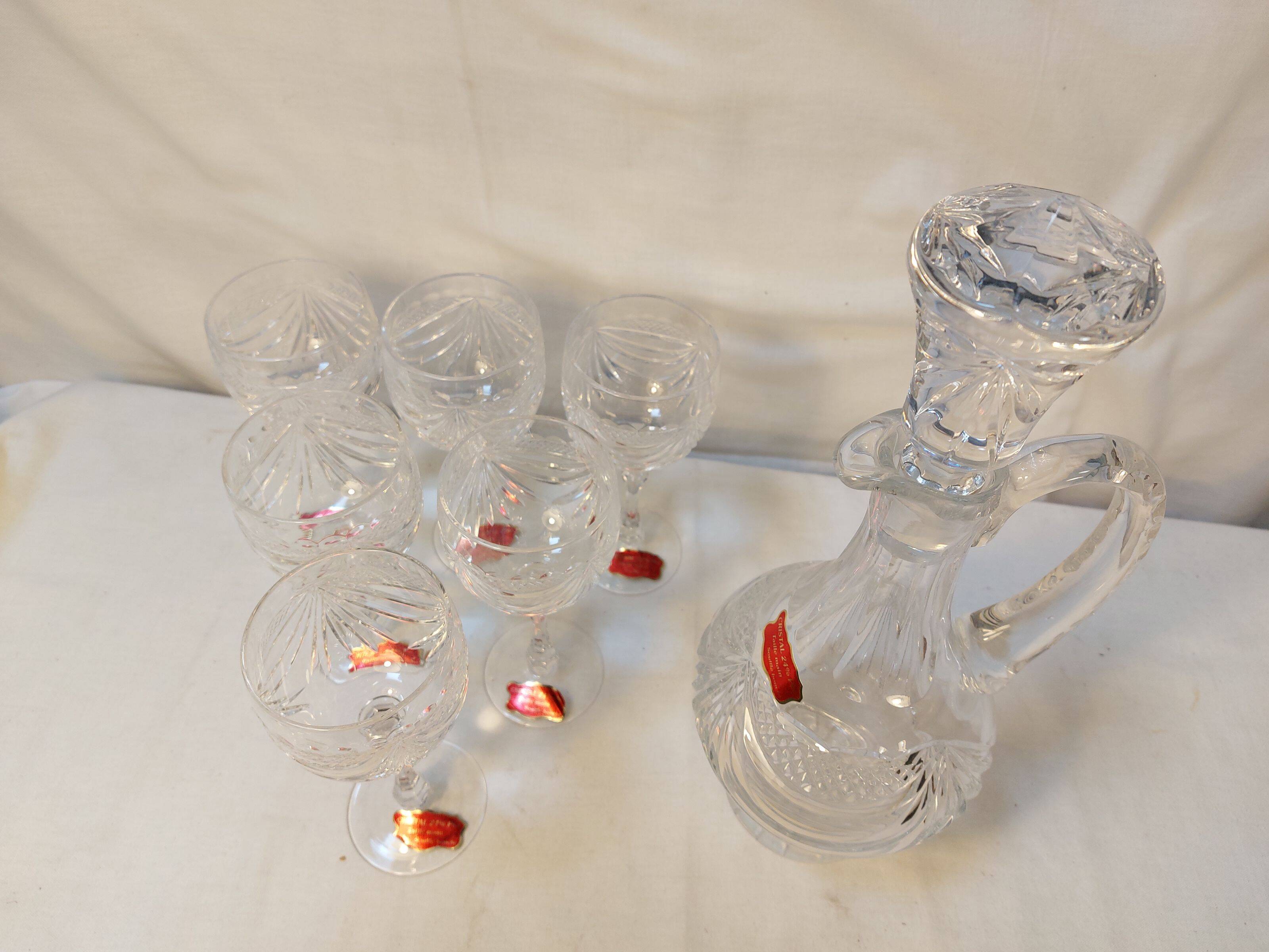 Set of 6 wine glasses and carafe in Lorraine Crystal - Gérard Model