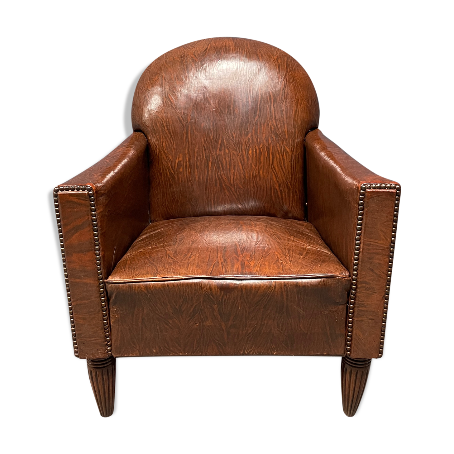 Leather art deco club chair from france, early 1900