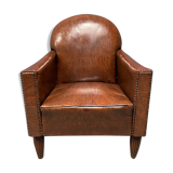 Leather art deco club chair from france, early 1900