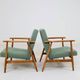 Pair of vintage long chairs mint green bouclé 1970