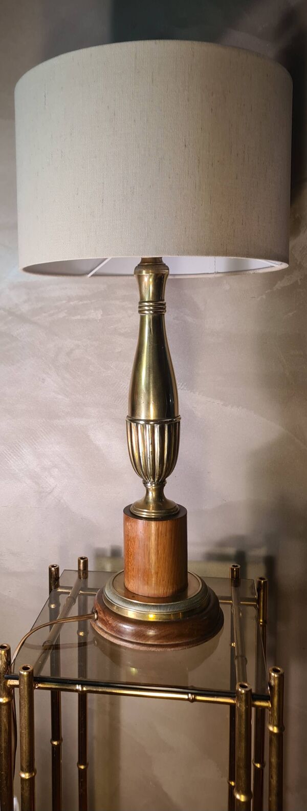 Grande lampe classic de luxe bronze et bois