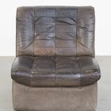Gray leather design element/ armchair from the 70s + footstool