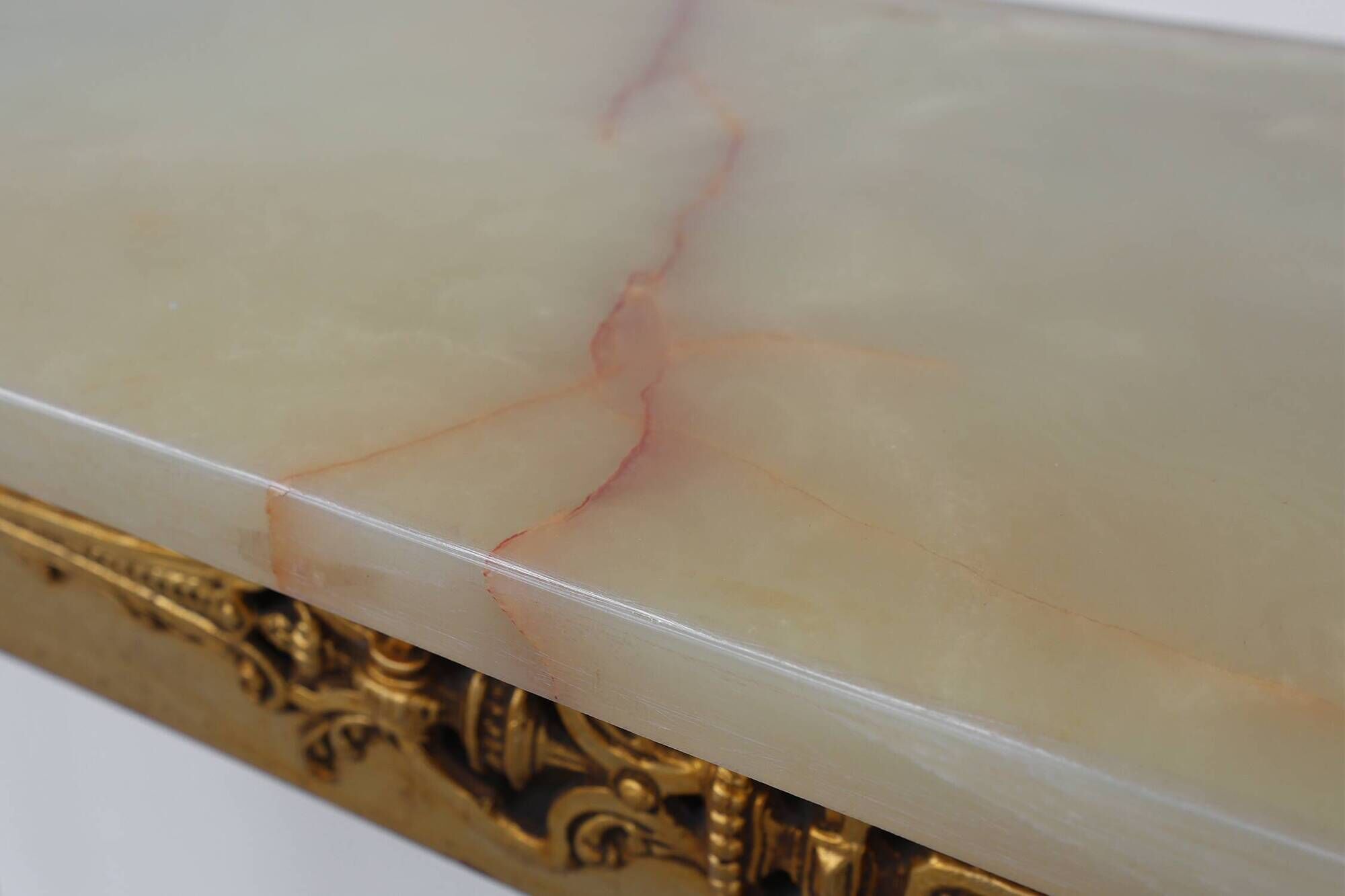 Louis XVI Style Gold-Toned Wall Console with Onyx Marble Top, Italy, 20th C