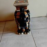 Elephant in black and beige glazed earthenware