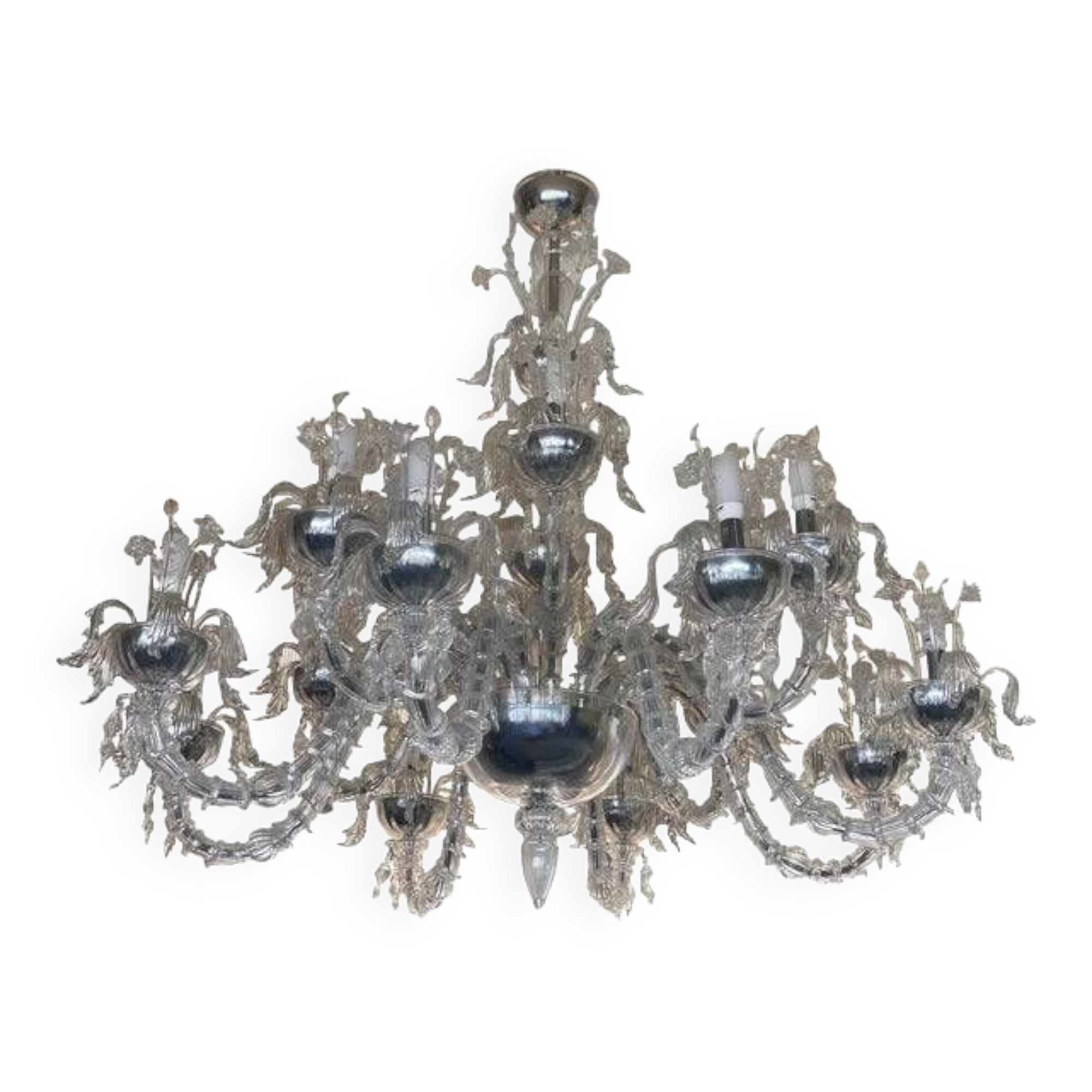 Contemporary "ca rezzonico" with flowers and leaves murano glass chandelier
