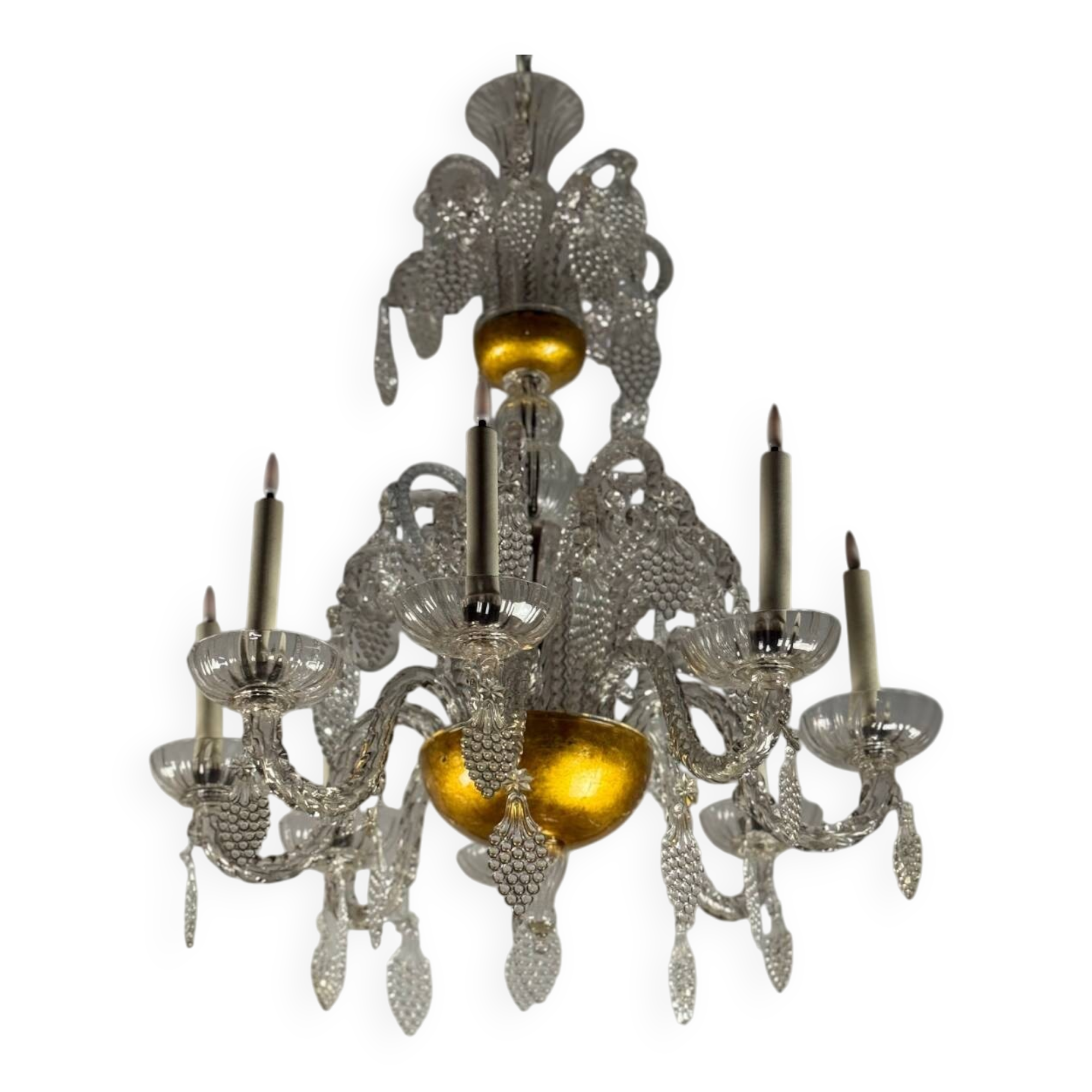 Liège chandelier in blown, molded and pinched glass, circa 1900