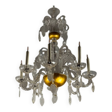 Lustre liégeois en verre soufflé, moulé et pincé, vers 1900