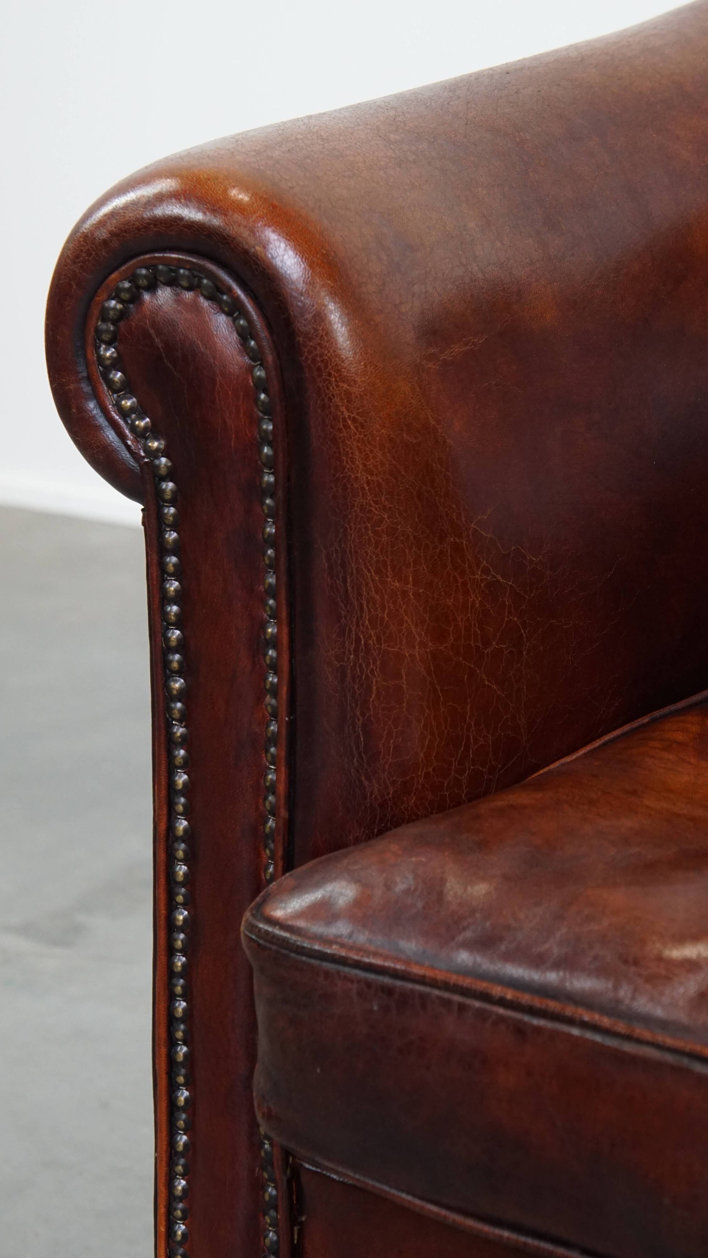 Sheepskin Leather Club Chair in a Cognac Tone
