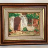Tableau maison fleurie huile sur toile signée
