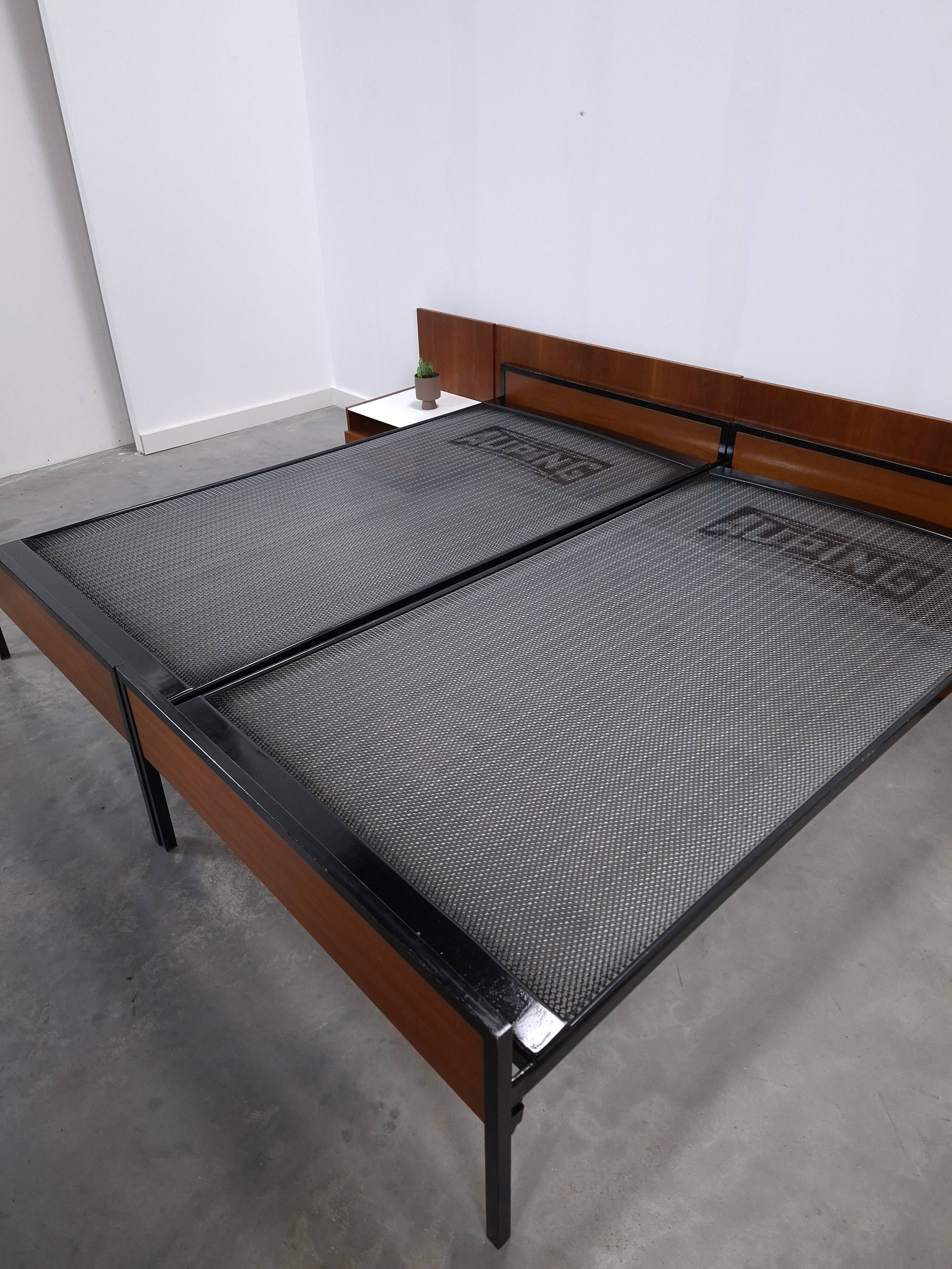Two-person bed Japanese series Cees Braakman Pastoe and Auping with bedside table.
